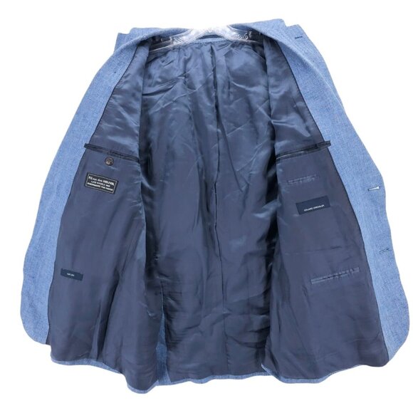 EDUARD DRESSLER 100% Linen Blue Herringbone Blazer Jacket Size 44 - 46 - Picture 4 of 9